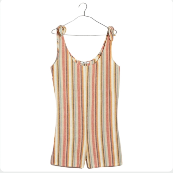 Madewell Rainbow Striped Tie Strap Romper Size L NWT Cotton Cover Up - Picture 4 of 10